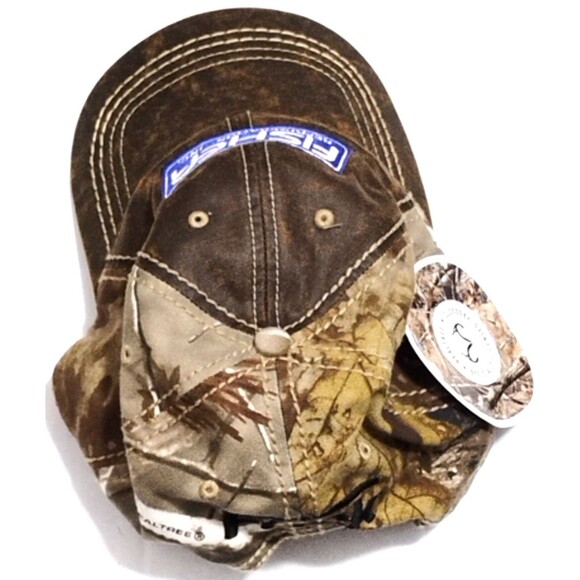 Fisher Refrigeration Camo Hat Distressed Leather Look Baseball Cap Adjustable - Picture 3 of 6